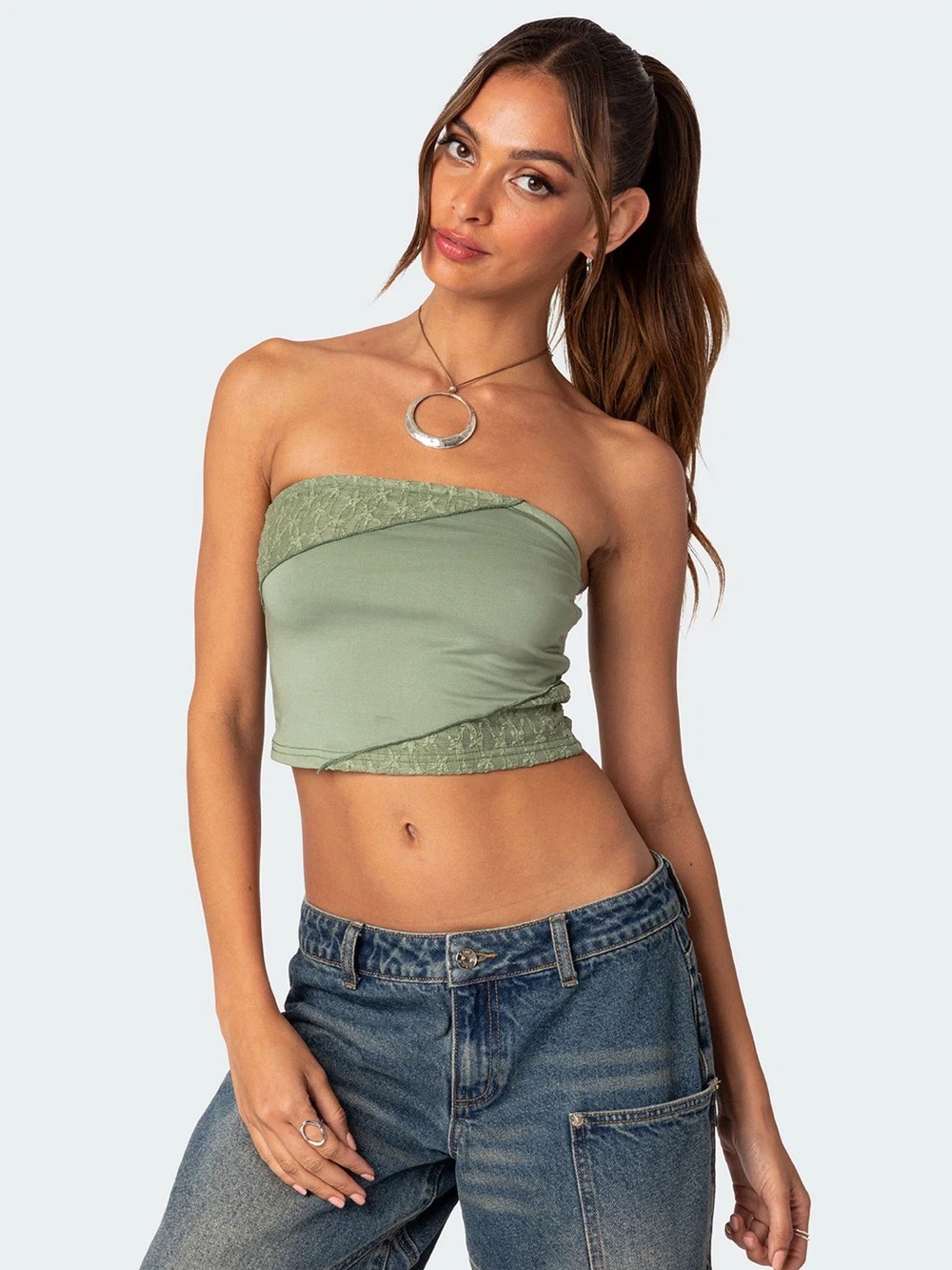 Edikted Green lace patchwork tube top - size xs